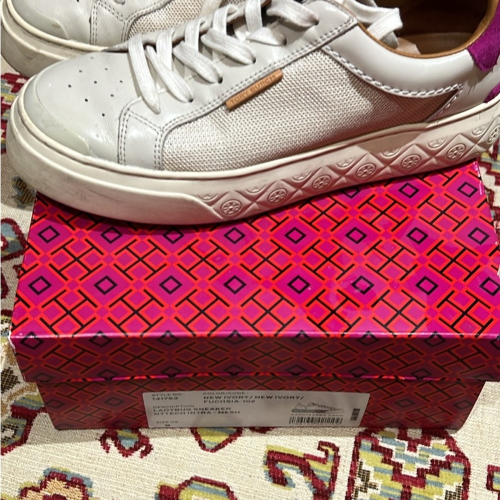 Tory Burch Women's White and Fushia  Ladybug Sneakers